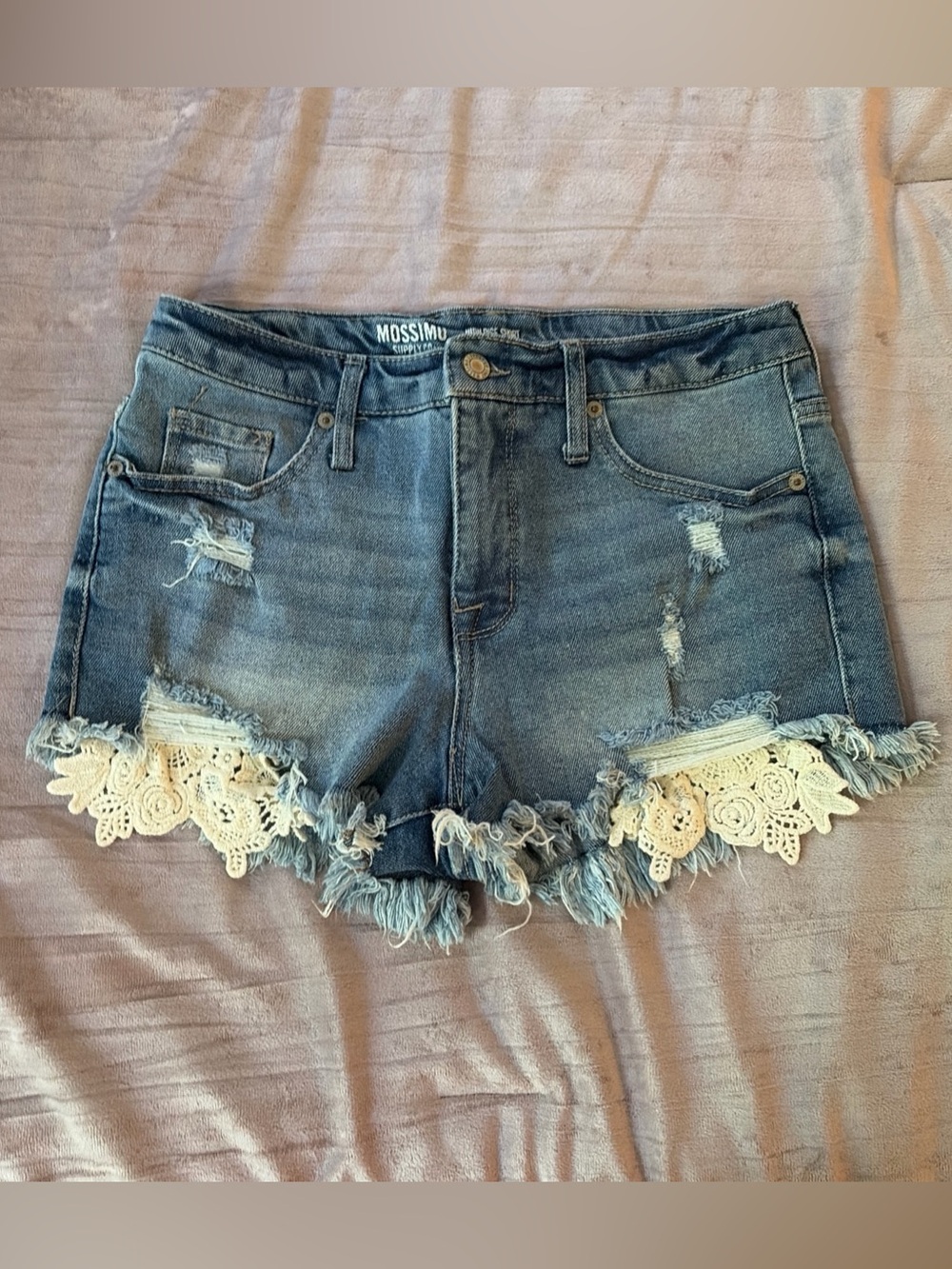 Mossimo High Rise Distressed Denim Jean Shorts Frayed Hem Women Size 4/27